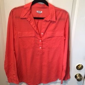 Coral linen blend long sleeve 3 button shirt